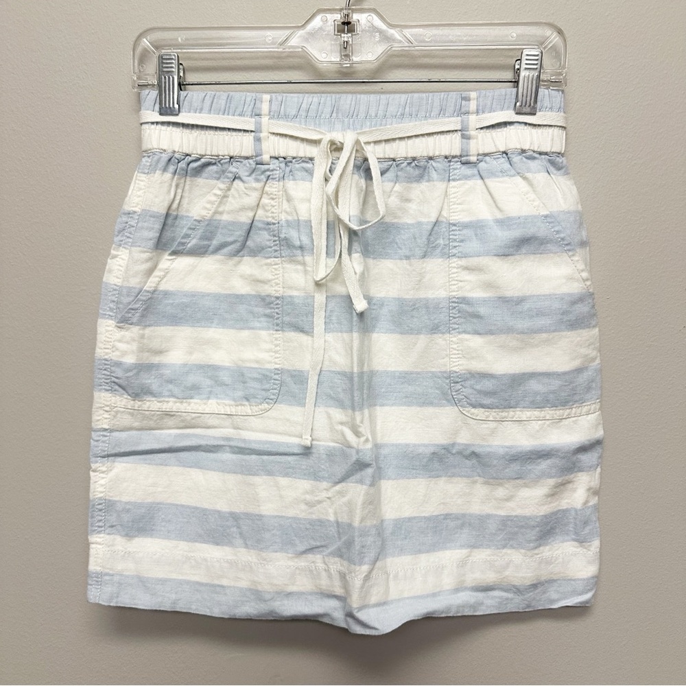 NWT Ann Taylor Loft Skirt Size XS Blue White Striped Linen Blend w/ Pockets
